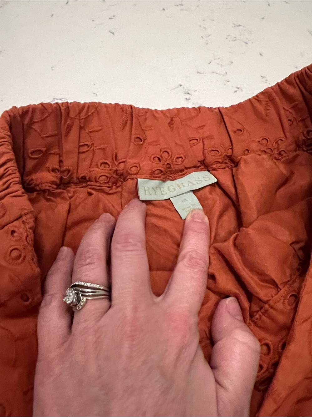 Eyelet Ruffle High-Low Skirt - Rust Orange - Picture 3 of 4
